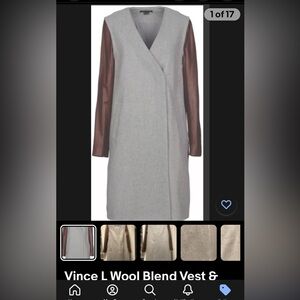 Theory L Vest & Coat DETACHABLE Leather Sleeves Gray grey mid weight wool blend